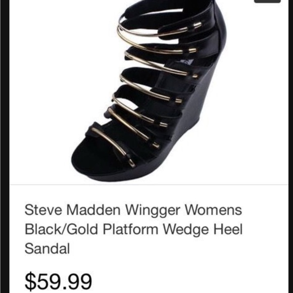 Steve Madden Black Wedges with Gold Straps - Picture 5 of 5
